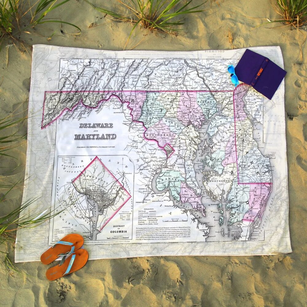 NEW without TAGS PLUSH Vintage State map of Delaware & Maryland, MD Blanket